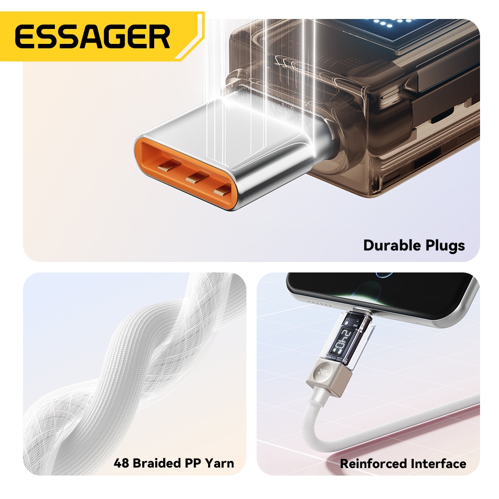 Essager สาย Type-C ถึง Type-C 240W / 100W PD Fast Charging USB C ถึง USB C สายไฟ E-Marker ชิปสําหรับโทรศัพท์ IP Samsung - รูปที่ 6