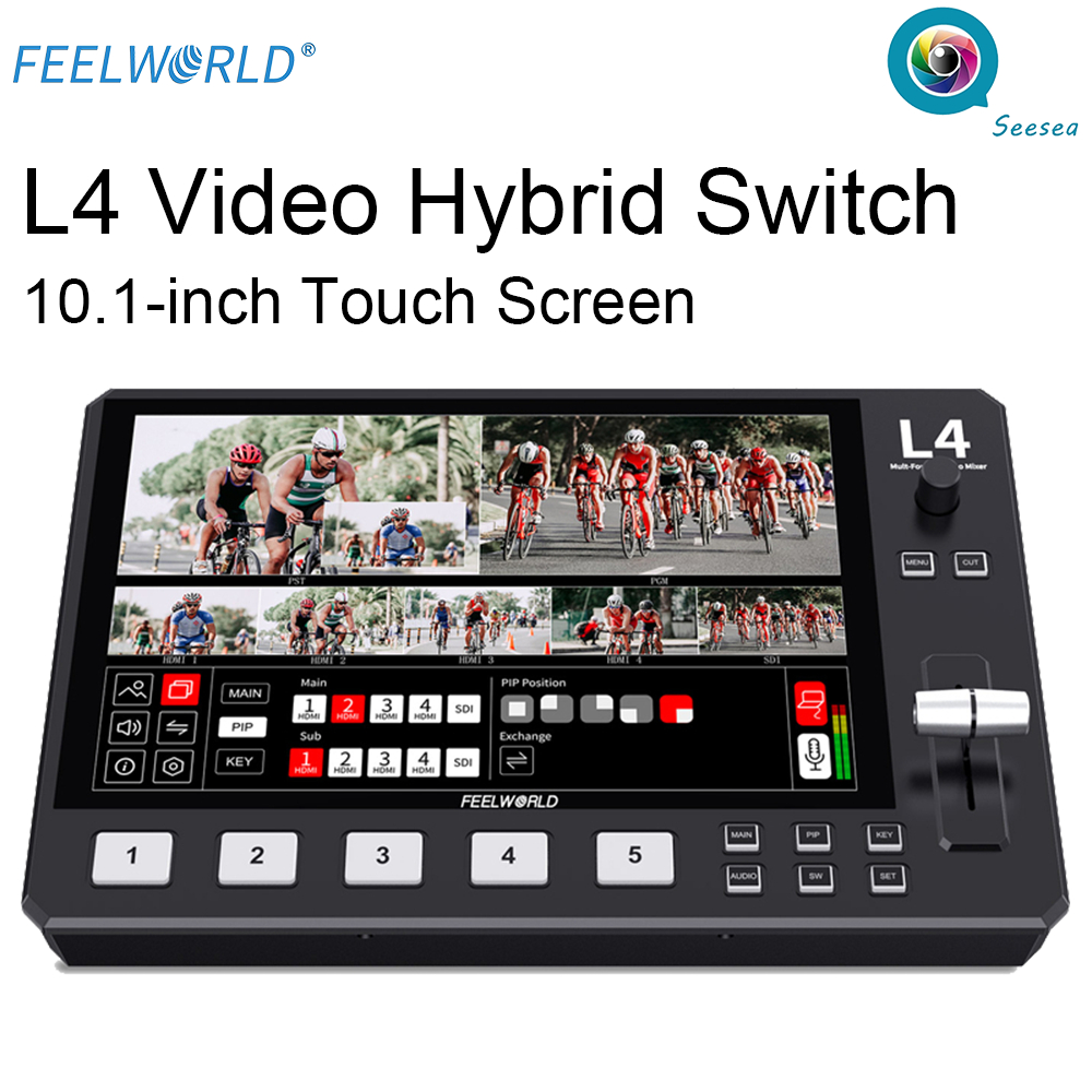 FEELWORLD L4 Multi Camera Video Hybrid Switch หน้าจอสัมผัสขนาด 10.1 นิ้ว USB3.0 สตรีมมิ่งอย่างรวดเร็