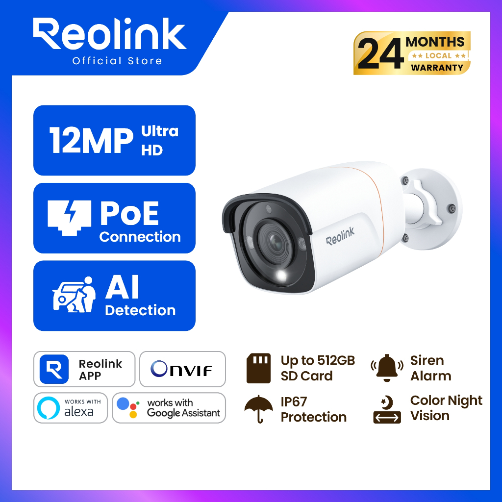 REOLINK P340 กล้องวงจรปิด PoE 12MP UHD ชัดพิเศษ | ภาพสีกลางคืน | ตรวจจับ AI คน/รถ/สัตว์ | คุยโต้ตอบได้ | กันน้ำภายนอก | บันทึกเสียงได้