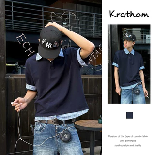 เสื้อโปโลแขนสั้นลายสก๊อตปลอม สองชิ้น ไม่จำกัดเพศ เหมาะสำหรับคู่รักวัยรุ่น