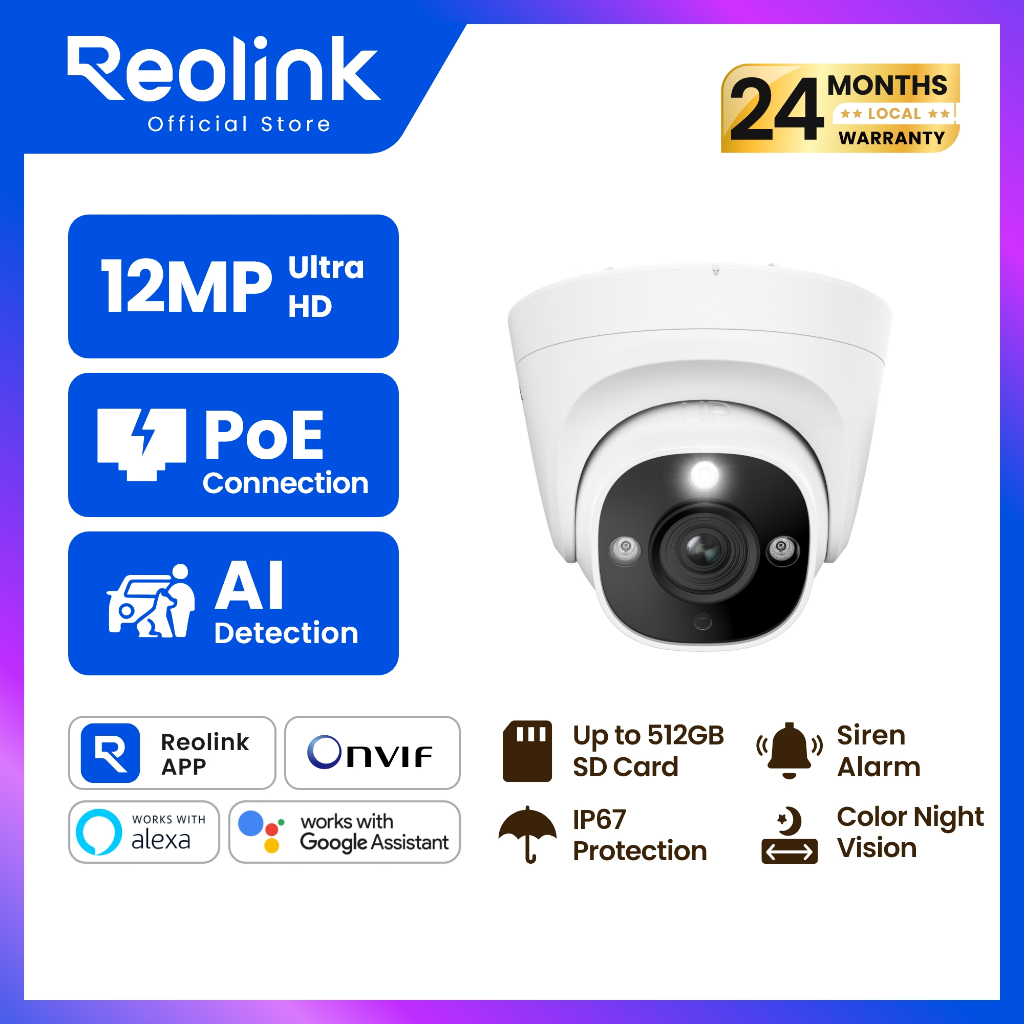 REOLINK P344 กล้องวงจรปิดโดม PoE 12MP UHD ชัดที่สุด | ภาพสีกลางคืน | คุยโต้ตอบได้ | กันน้ำภายนอก | ต
