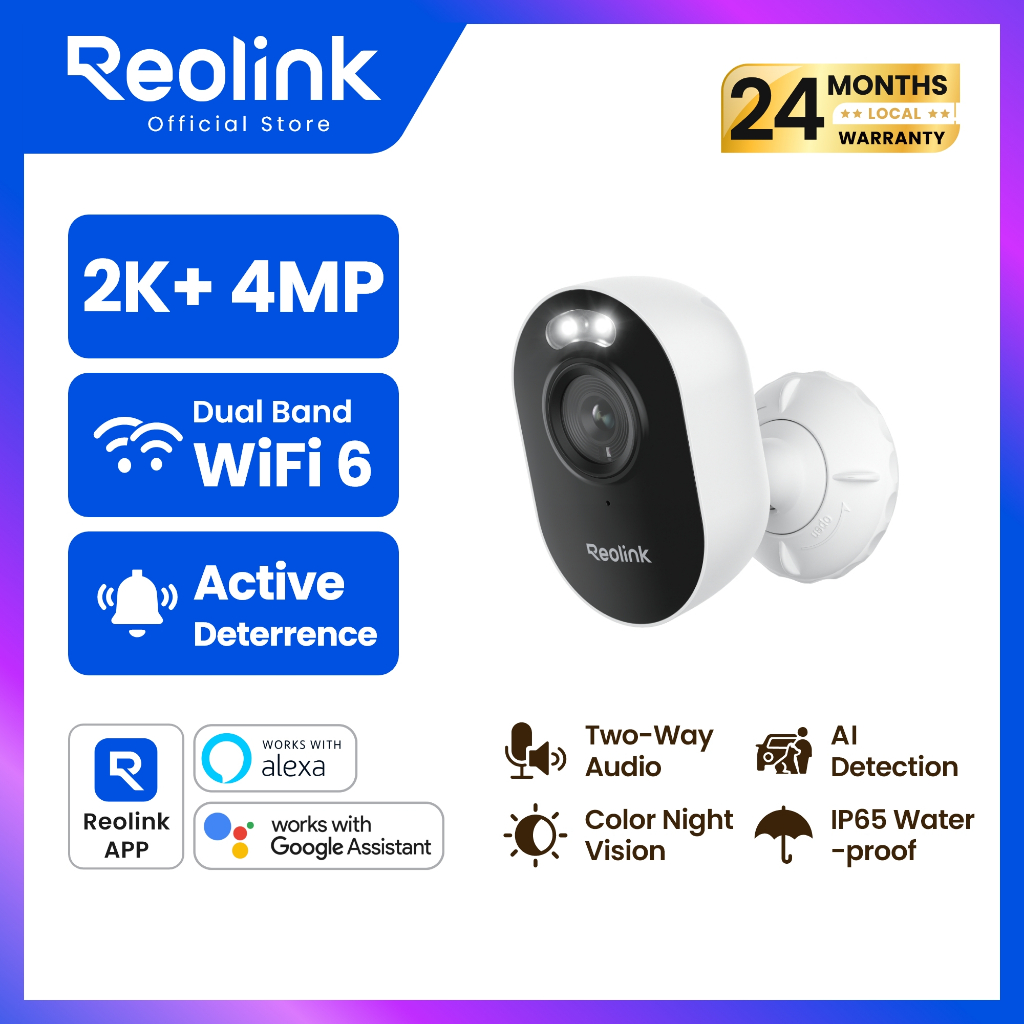 Reolink กล้อง WiFi 4MP กันน้ำ ตรวจจับอัจฉริยะ แจ้งเตือนทันที ดูภาพกลางคืนสีได้