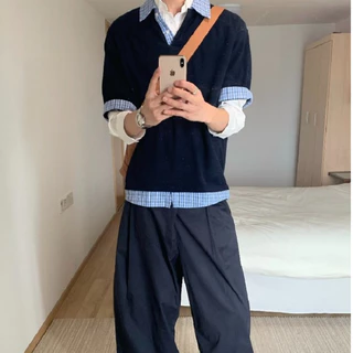เสื้อโปโลแขนสั้นลายสก๊อตปลอม สองชิ้น ไม่จำกัดเพศ เหมาะสำหรับคู่รักวัยรุ่น