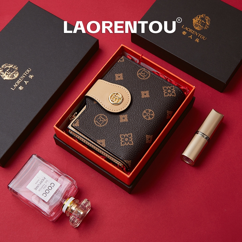 LAORENTOU Women’s Zip Around Coin Purse กระเป๋าสตางค์ใบสั้น หนัง ทนทาน จัดระเบียบเหรียญและบัตร