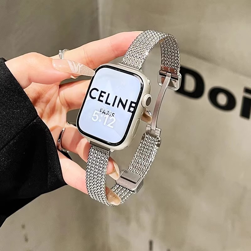 สายรัดแม่เหล็กบางสําหรับ Apple Watch S11 10 46 มม.3 Se Ultra 2 9 7 สแตนเลสสตีลข้าวสาลี iWatch 42/44/45 มม.41/40/38 มม.อุปกรณ์เสริม