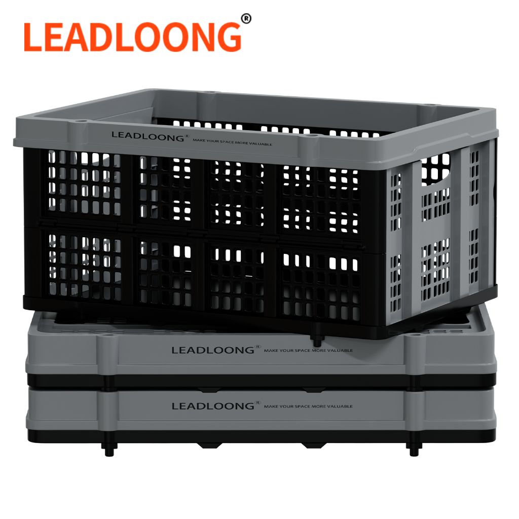 LEADLOONG 13.21gal/50L ลังเก็บพลาสติกพับได้และวางซ้อนกันได้ (1/2 ชิ้น)