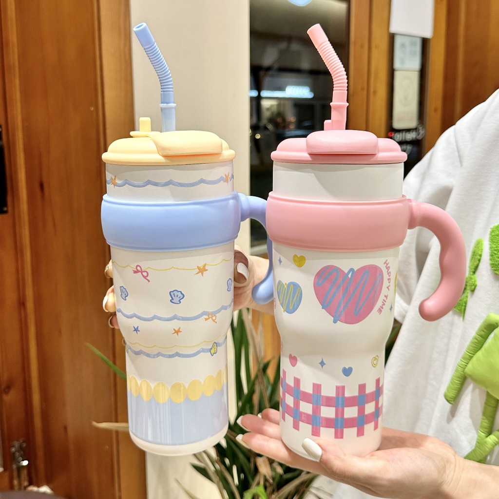RAINBOW CUP ความจุขนาดใหญ่ แก้วสแตนเลส มีหลอดดูด พกพาสะดวก แก้วน้ำสำหรับนักเรียน เก็บความร้อนได้ยาวนาน ใช้ได้ทั้งร้อนและเย็น