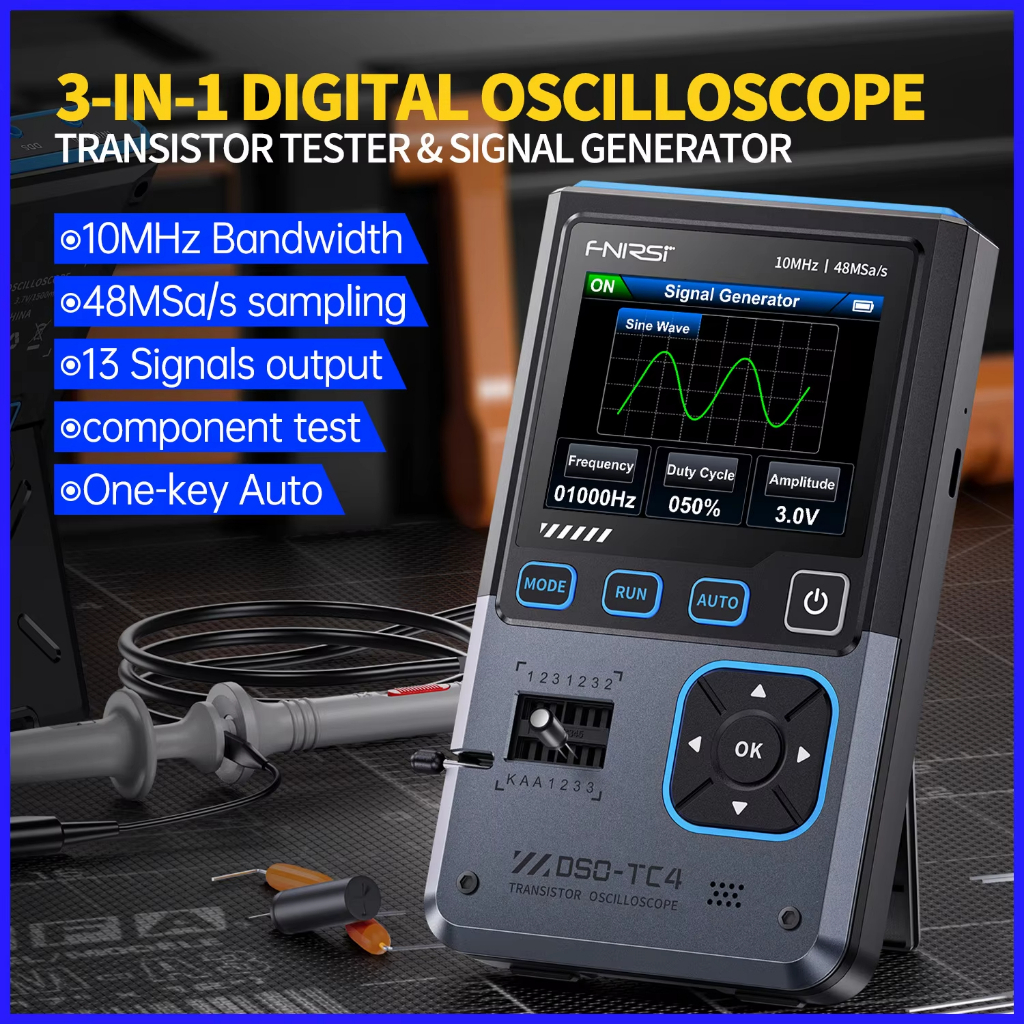 FNIRSI DSO-TC4 อัพเกรด 3 in 1 Digital Oscilloscope 10MHz 48Ms/s เครื่องทดสอบทรานซิสเตอร์ Electronics