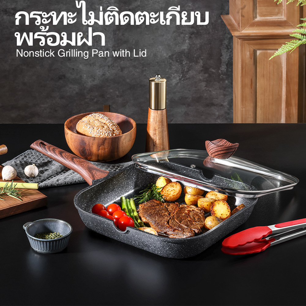 KORDISEN กระทะหินทรงสี่เหลี่ยมขนาดเล็ก กระทะเคลือบหินอ่อน กระทะไข่ม้วน ให้ความร้อนสม่ำเสมอ PFOA ฟรีสามารถใช้กับเตาแม่เหล็กไฟฟ้า - รูปที่ 5