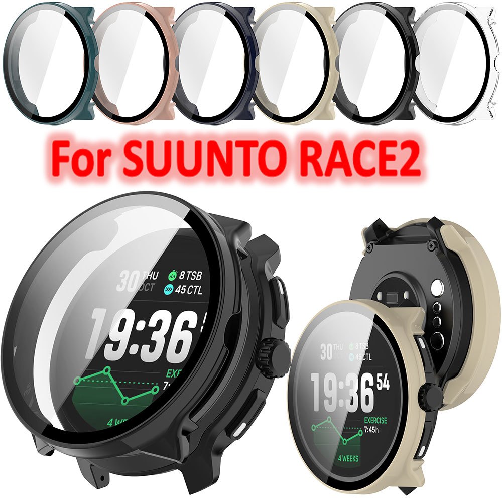ป้องกันหน้าจอกรณีปก + ฟิล์มกระจกสําหรับ SUUNTO RACE2 Full Coverage เปลือกป้องกันฝาครอบกันชนสําหรับ S