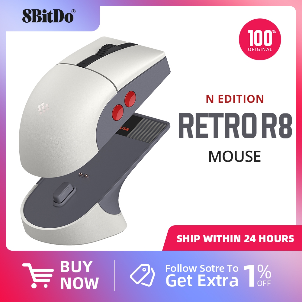8BitDo Retro R8 Mouse N Edition พร้อม PAW 3395 Optical Sensor DPI 26K, Wireless 4K Polling Mouse พร้