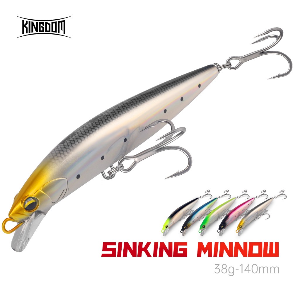 Kingdom ตกปลา Lure Sinking Minnow 140 มม.38g Sinking ABS Hard เหยื่อ Wobblers Streamlined Body Design Super Long Casting เลเซอร์ที่มีสีสันพิมพ์ One-through ลวดเหล็ก Deaign