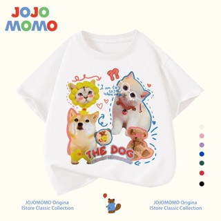 เสื้อยืดเด็กผู้หญิง แขนสั้น ลายน่ารักแมวหมา ผ้าฝ้ายแท้100% ใ…