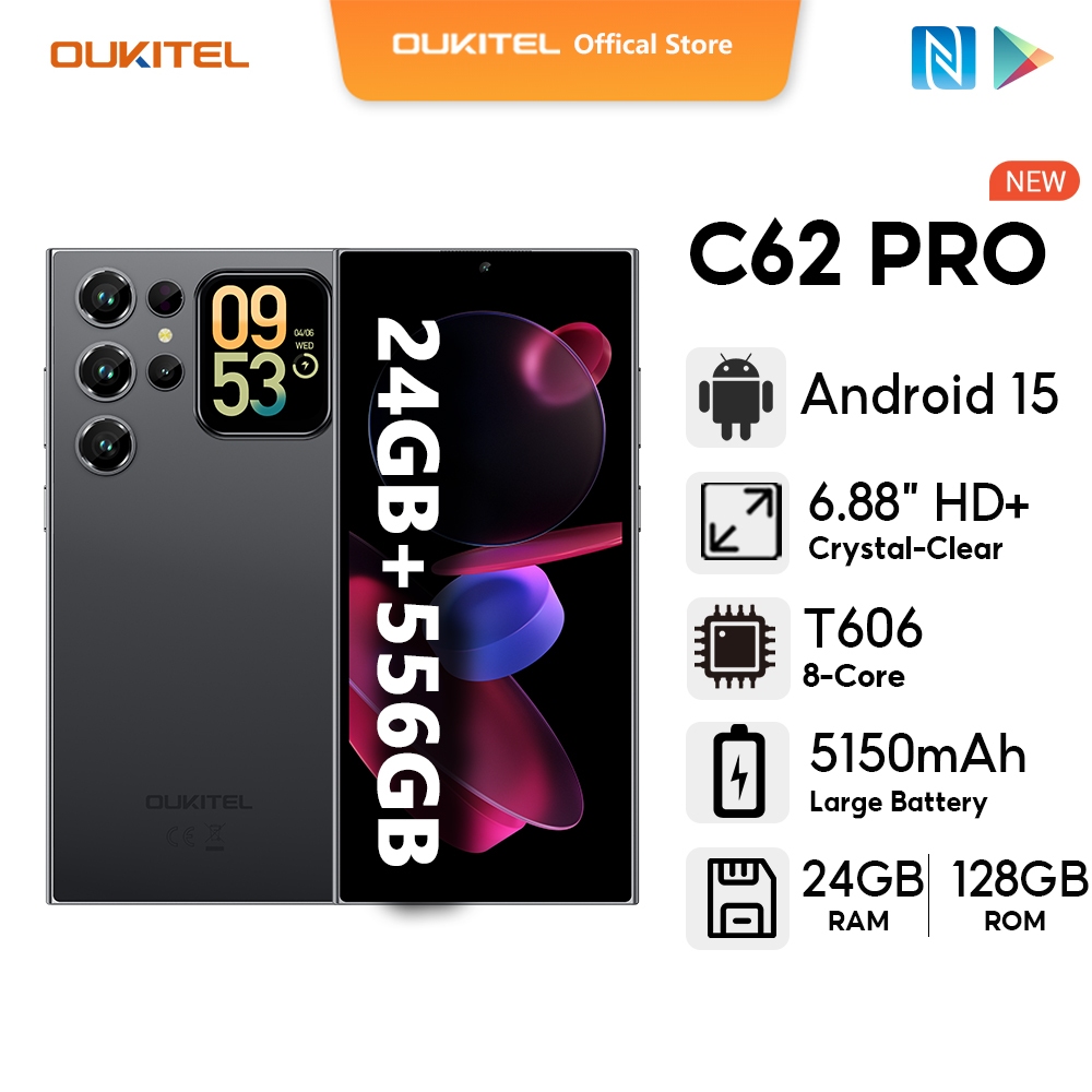 OUKITEL C62 Pro Android 15 24GB+256GB 13MP กล้อง 6.88" FHD+ สมาร์ทโฟน 90Hz จอแสดงผล 5150mAh NFC ลําโพง 95db Dual SIM