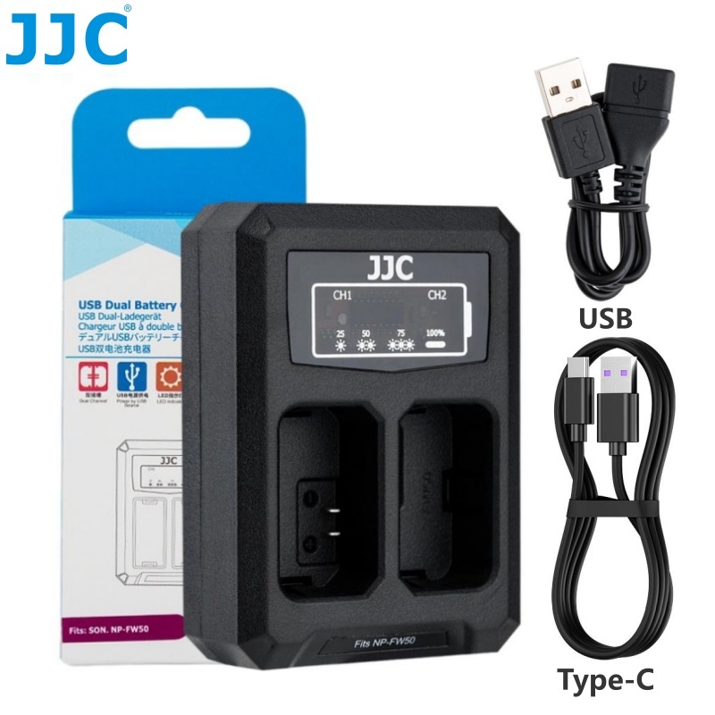 JJC Sony เครื่องชาร์จแบตเตอรี่กล้องสำหรับ NP-FW50 NPFW50 แทนที่ BC-TRW บน ZVE10 ZV-E10 a7II a7RII a7