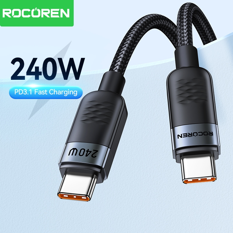 Rocoren 240W USB Type C ถึง USB C PD QC 3.0 5A Fast Charging USBC สายไฟสําหรับ iPhone 17 16 Pro Max Air โทรศัพท์ Android แล็ปท็อป