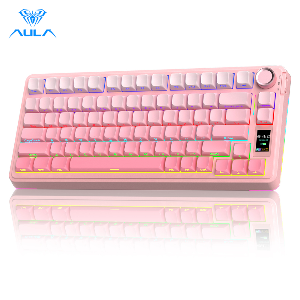 AULA S75PRO คีย์บอร์ดแบบกลไก 80Key บลูทูธ/2.4G/USB-C หน้าจอ LCD และปุ่มมัลติฟังก์ชั่น RGB Backlit