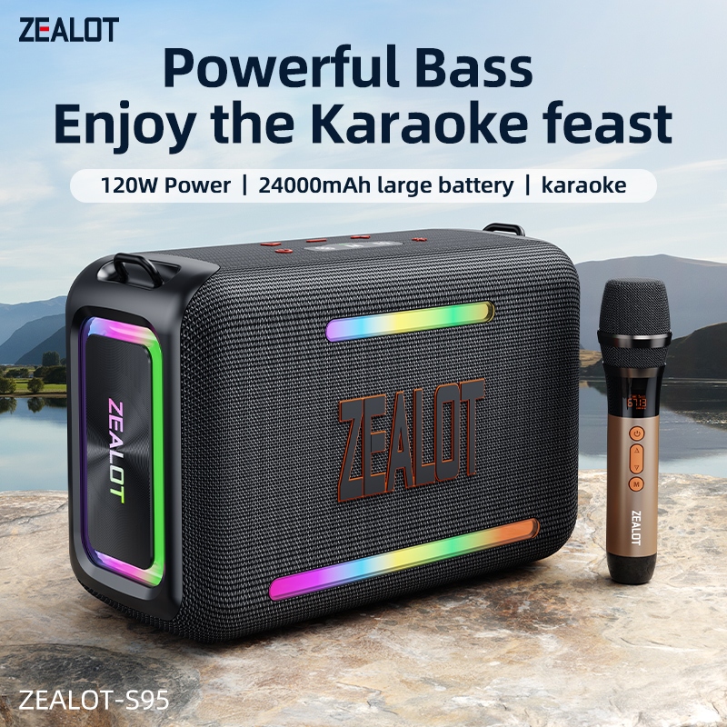 ZEALOT S95M ลําโพงบลูทูธพกพา 24000mAh, กันน้ํา IPX6, Bass Boost, ตัวเลือกไมโครโฟนคาราโอเกะ, ฟังก์ชั่น Power Bank