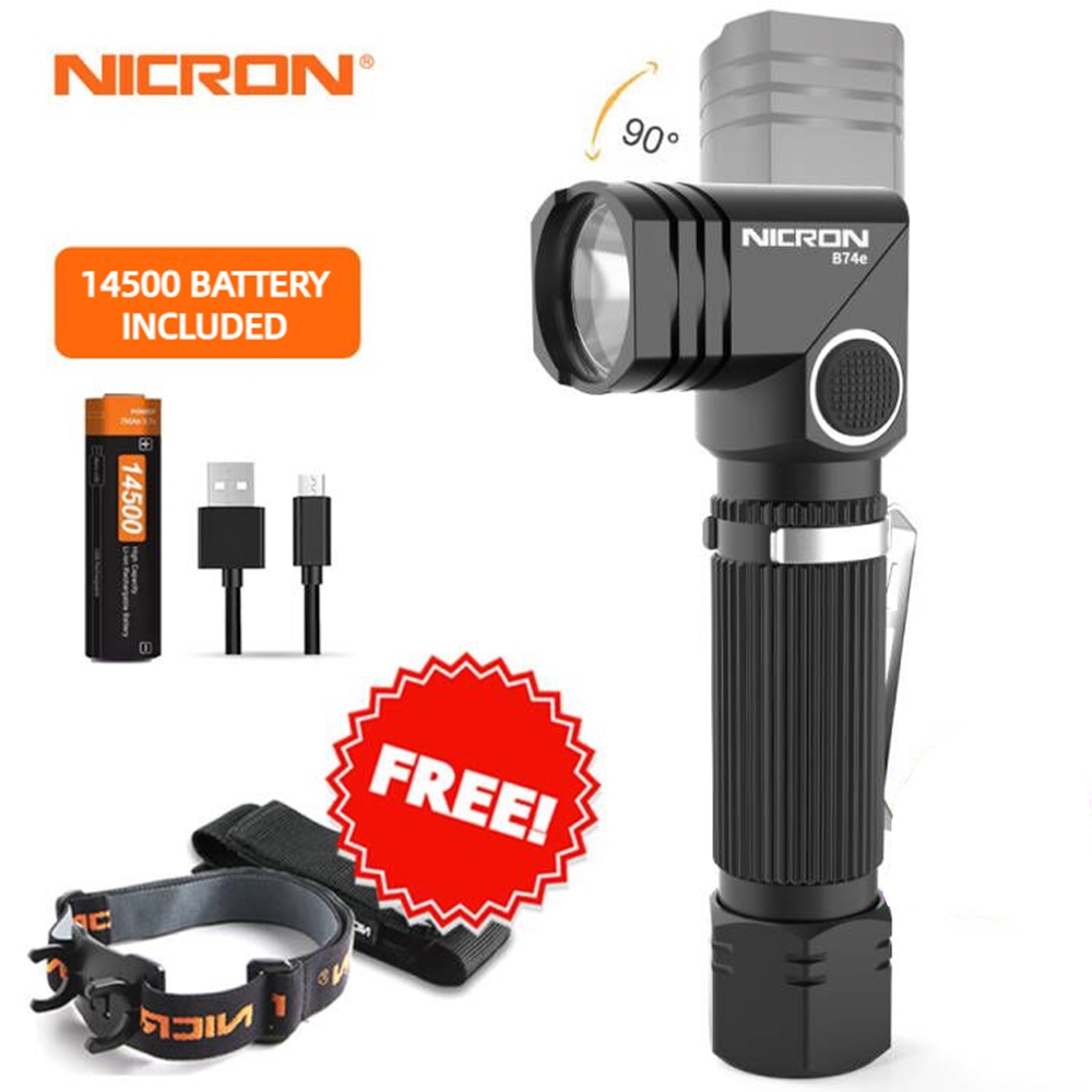 NICRON ไฟฉาย Led B74E B74T ไฟสีแดง B74UV UV Light Handfree Dual Fuel 90° Twist Rotary Clip 600-700 L