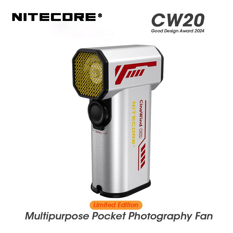 NITECORE CW20 Sliver พัดลมถ่ายภาพกระเป๋า Limited Edition ไฟฟ้าแบบพกพา Stepless Wind Blower สําหรับ Canon Sony Short Video Camping ทําความสะอาด