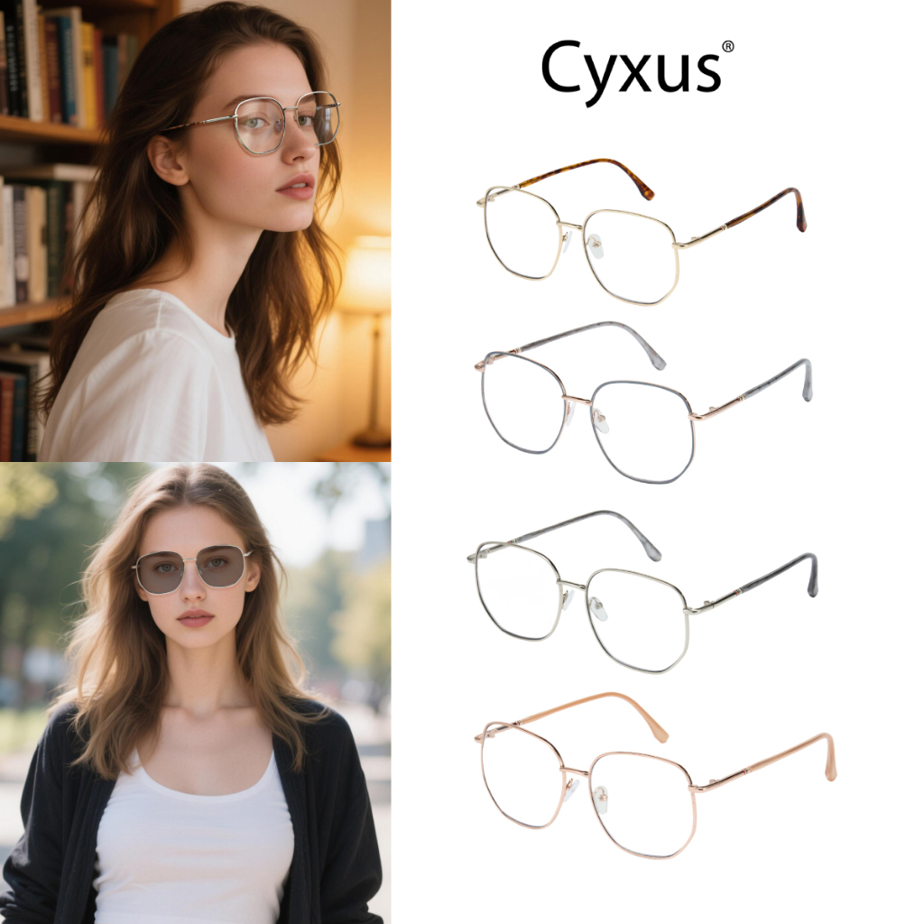 Cyxus กรอบโลหะแบบโฟโตโครมิกป้องกันแสงสีฟ้า UV400 แว่นตาคอมพิวเตอร์แว่นตาสําหรับเ