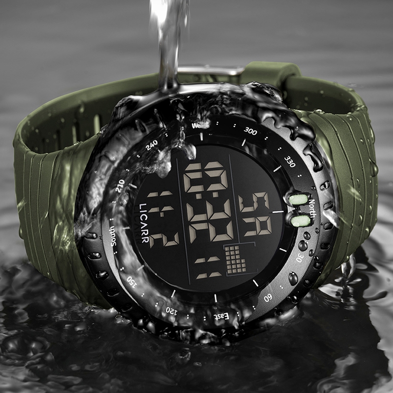 LICARR นาฬิกาผู้ชายแฟชั่นชั้นนําวันที่กันน้ํานาฬิกาปลุกดิจิตอล 9521