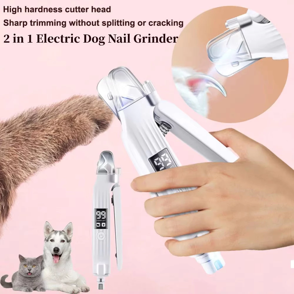 2 in 1 ที่กันจอนเล็บสัตว์เลี้ยงไฟฟ้าพร้อมไฟ LED สัตว์เลี้ยงเครื่องบดเล็บสุนัขที่กันจอนและเครื่องบดสําหรับสุนัขขนาดใหญ่ขนาดกลางขนาดเล็ก/แมว