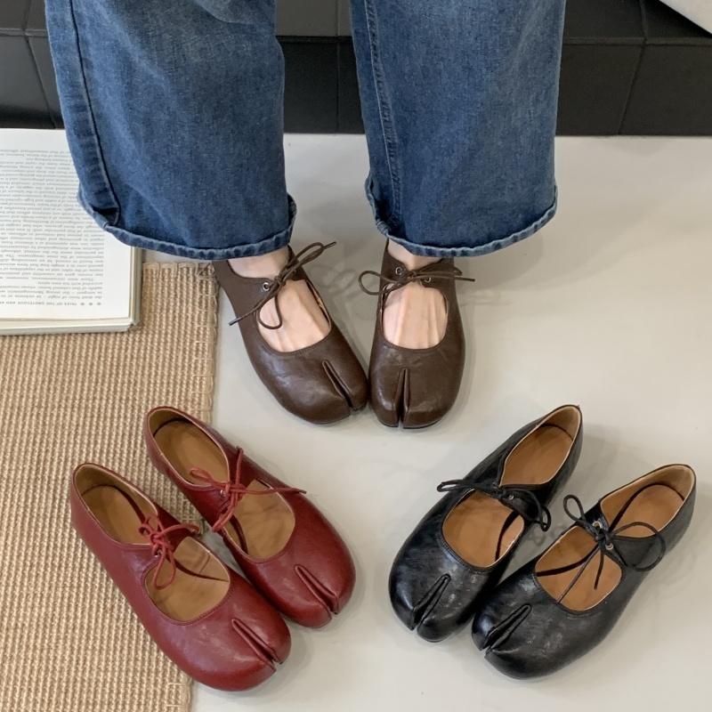 รองเท้าโลฟเฟอร์หัวกลมหนังยอดนิยมสไตล์ฝรั่งเศส (ขนาด 35-40)