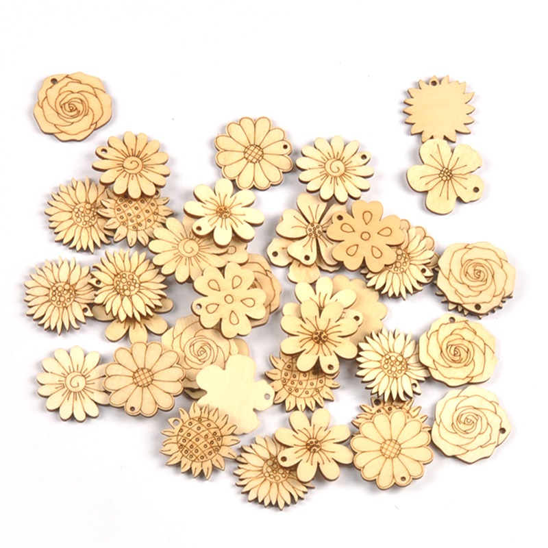 25 ชิ้น 33 มิลลิเมตร Mini Rose/ดอกทานตะวันดอกไม้รูปร่างไม้ชิ้น DIY Scrpbooking ศิลปะไม้ตกแต่งบ้าน Handmade หัตถกรรมอุปกรณ์ CP4266