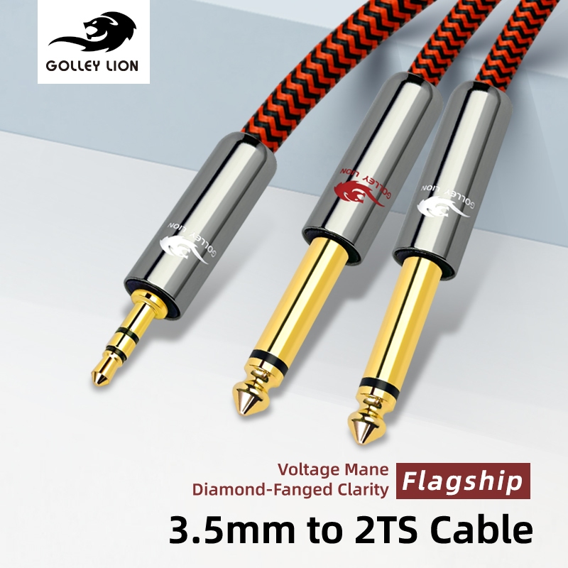 GOLLEY LION 1/8 ถึง 1/4 สายสเตอริโอ 3.5 มม.TRS ถึง Dual 6.35 มม.1/4 TS Mono Y Splitter อะแดปเตอร์สายไฟ