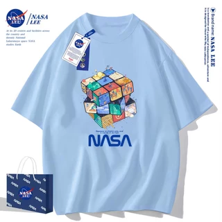 เสื้อยืดคอกลมผ้าฝ้าย NASA รุ่นใหม่ฤดูร้อน 2024 แบบหลวม สวมใส่สบายและเย็นสบาย เหมาะกับทุกวันในฤดูร้อน