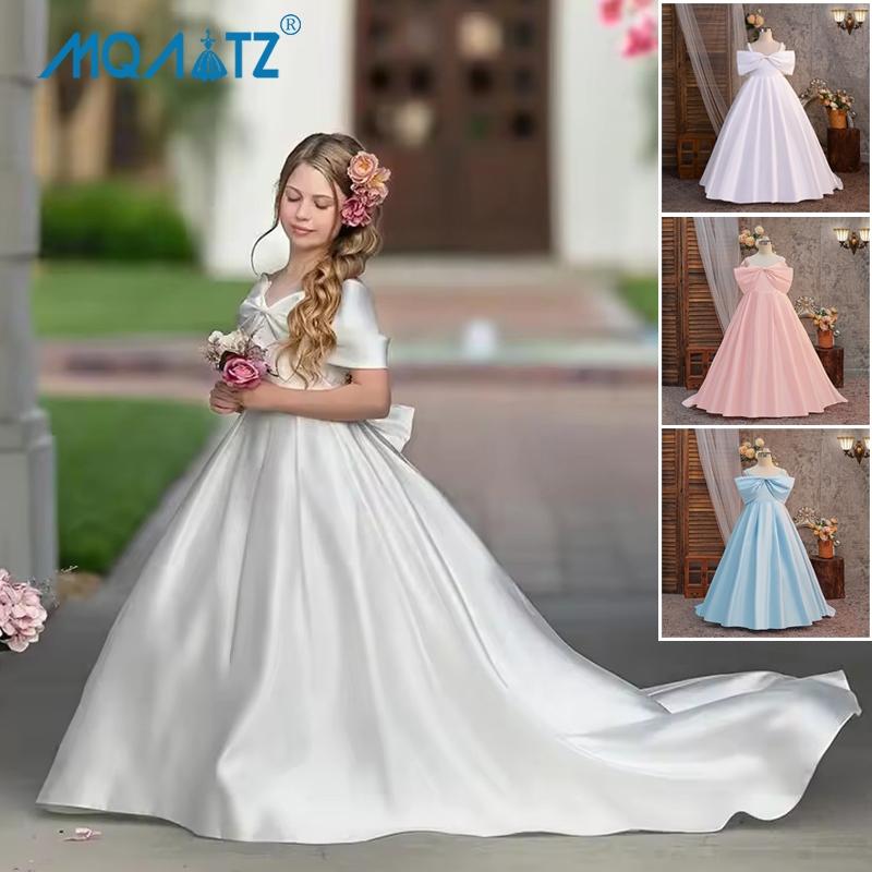 ชุดเจ้าหญิงสำหรับเด็ก สีขาว มีโบว์ขนาดใหญ่ เหมาะสำหรับชุดพรอมและชุดแต่งงาน ALP616