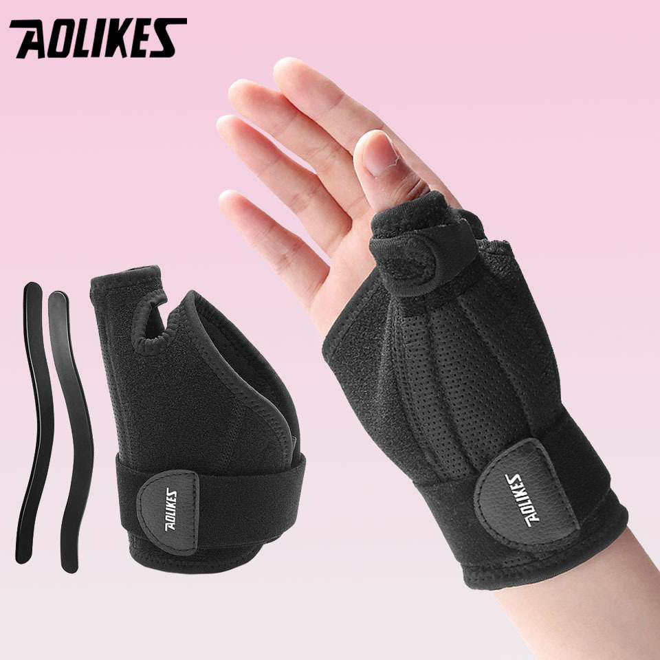 AOLIKES 1681 สายรัดข้อมือพยุงนิ้วหัวแม่มือสําหรับออกกําลังกายสําหรับเล่นกีฬาซ้าย/ขวาพร้อมเหล็กพลาสติกคู่