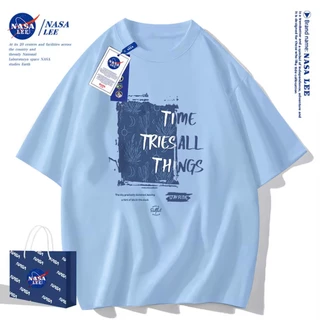 เสื้อยืดแขนสั้นผ้าฝ้ายคอตตอนลาย NASA รุ่นใหม่สำหรับฤดูร้อน 2024 แบบหลวมและระบายอากาศได้ดี