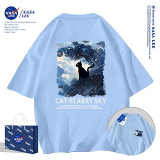 เสื้อยืดคอกลมผ้าฝ้าย NASA รุ่นใหม่ฤดูร้อน 2024 ดีไซน์ทันสมัย สวมใส่สบายและเย็นสบายตลอดวัน