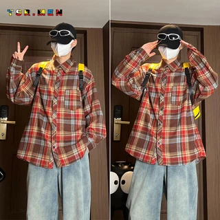 TSR.Men เสื้อเชิ้ตสก็อต แขนยาว ฤดูใบไม้ร่วง แบบบาง สไตล์ญี่ปุ่น สไตล์เรโทร อินเทรนด์ ไม่ยับง่าย คุณภาพสูง ทุกเพศใส่ได้ มีหลายสีให้เลือก