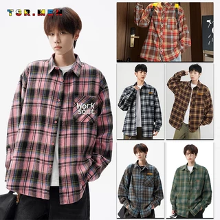 TSR.Men เสื้อเชิ้ตสก็อต แขนยาว ฤดูใบไม้ร่วง แบบบาง สไตล์ญี่ปุ่น สไตล์เรโทร อินเทรนด์ ไม่ยับง่าย คุณภาพสูง ทุกเพศใส่ได้ มีหลายสีให้เลือก
