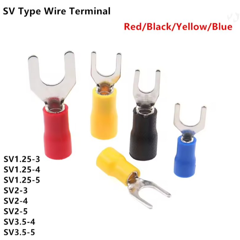 SV ประเภทลวดฤดูใบไม้ผลิ Terminal 100pcs SV1.25 SV2 SV3.5 SV5.5 ส้อม UY PVC ฉนวน Ferrules บล็อก Spade