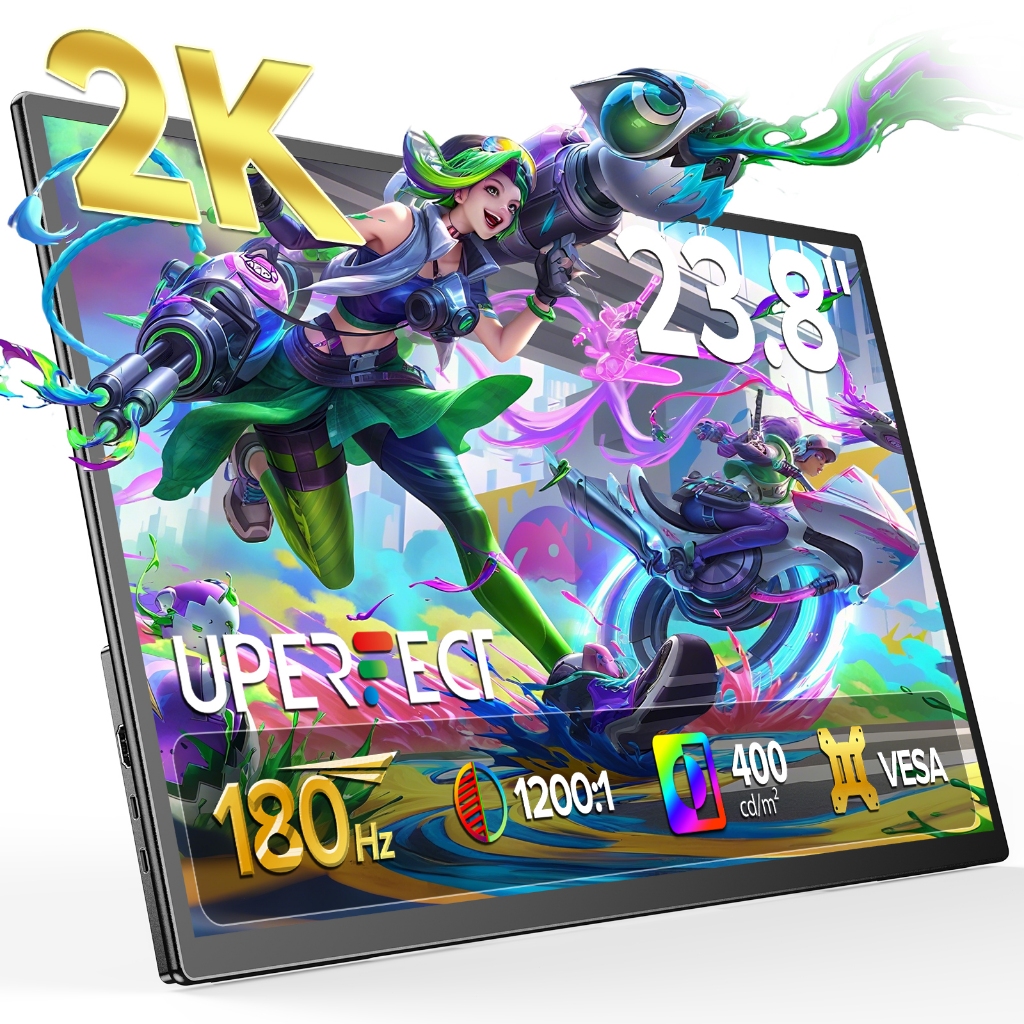 UPERFECT Umax 23.8 นิ้วหน้าจอจอภาพแบบพกพา 2K 180HZ แล็ปท็อปสําหรับเล่นเกม/100% sRGB/400 ไข่เหาสําหรั