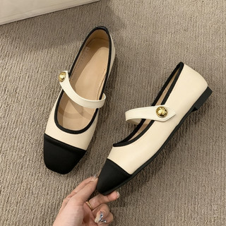 【FX】French Flat Shoes for Women  Low Heels Mary Jane with Square Toe