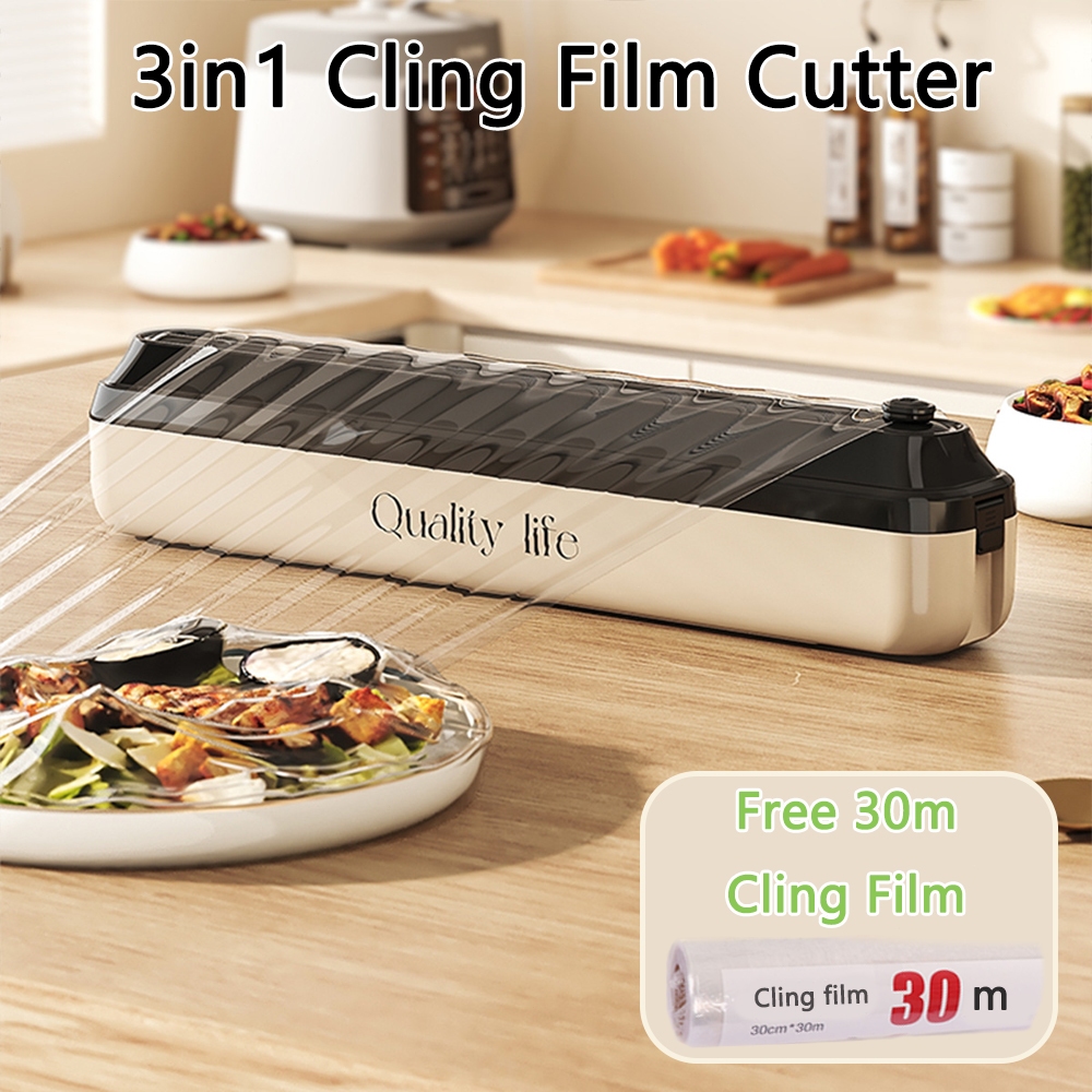 3-in-1 ไม่มีเจาะเครื่องตัดห่อครัว,เครื่องตัดสไลด์แบบสองทิศทางสําหรับฟิล์มยึดพลาสติก,อลูมิเนียมฟอยล์,กระดาษขี้ผึ้ง-ผู้ถือปรับได้สากลพร้อมแม่เหล็ก,ดูด & Ho