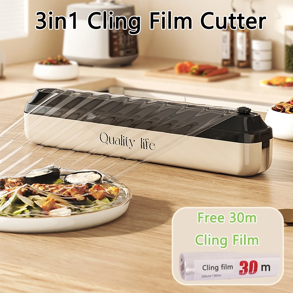 3-in-1 ไม่มีเจาะเครื่องตัดห่อครัว,เครื่องตัดสไลด์แบบสองทิศทางสําหรับฟิล์มยึดพลาสติก,อลูมิเนียมฟอยล์,กระดาษขี้ผึ้ง-ผู้ถือปรับได้สากลพร้อมแม่เหล็ก,ดูด & Ho