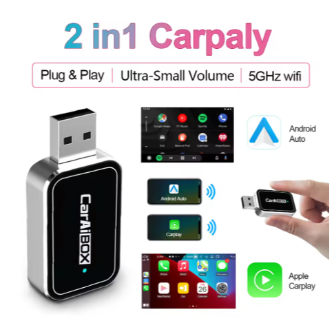 Hot 2-in-1 Wired to Wireless CarPlay และ Android Auto Adapter - Plug and Play