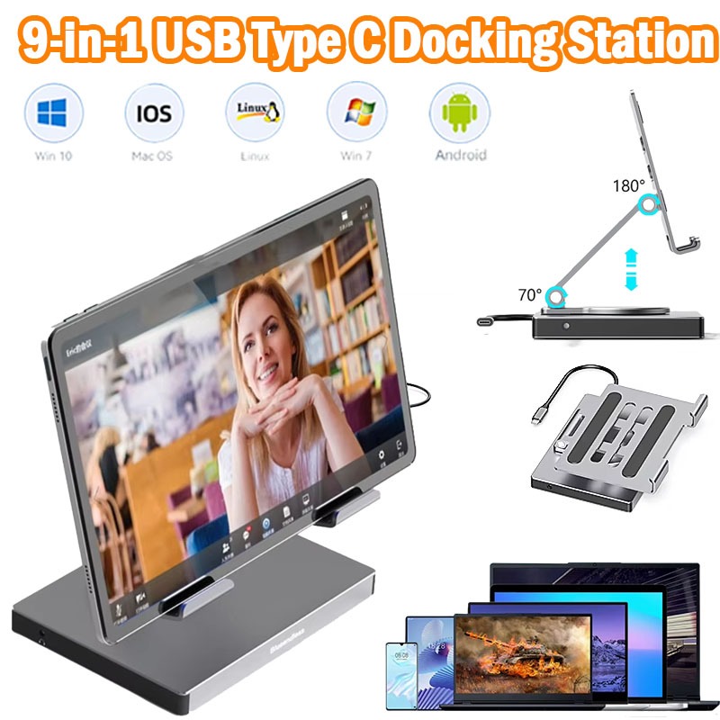 9-in-1 USB Type C Docking Station 4K Dual HDMI USB 3.0 5Gbps PD 3.0 USB Hub Adapter Dock Stationสําห