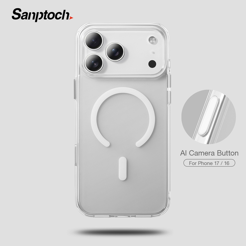 Sanptoch Matte Clearเคสโทรศัพท์แม่เหล็กสําหรับiPhone 17 16 15 14 13 12 Pro Max Soft TPU Edge + อะคริลิคHardปกหลังสําหรับiPhone 17 Air 16 15 14 PlusผิวทหารShockpr