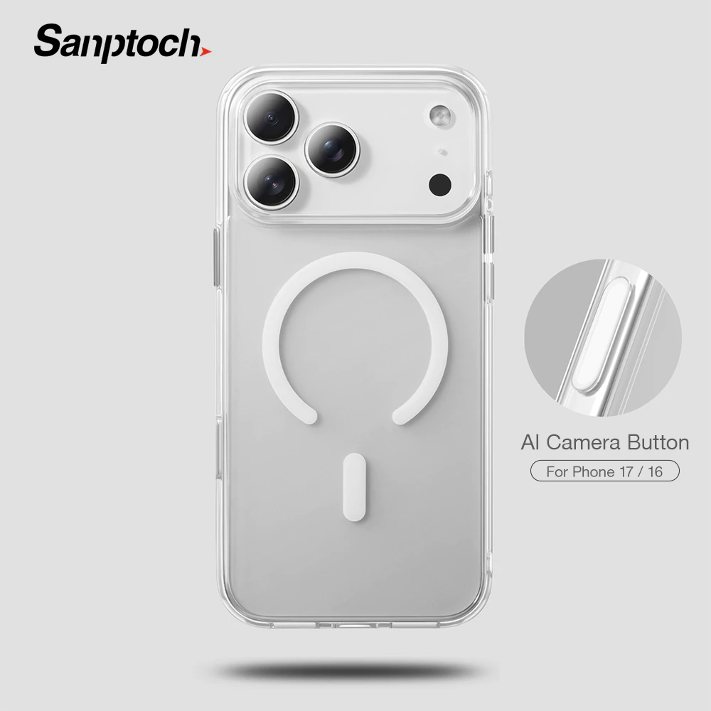 Sanptoch Matte Clearเคสโทรศัพท์แม่เหล็กสําหรับiPhone 17 16 15 14 13 12 Pro Max Soft TPU Edge + อะคริลิคHardปกหลังสําหรับiPhone 17 Air 16 15 14 PlusผิวทหารShockpr