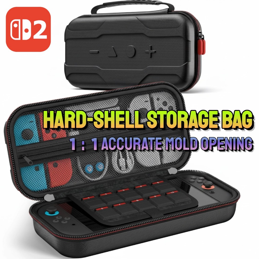 กรณีเปลือกแข็งสําหรับ นินเทนโด สวิตช์ 2 (2025) & สวิตช์ 1/OLED - ป้องกันการชนกันของน้ํา, 10 ช่องเสียบการ์ดเกม + กระเป๋าตาข่าย