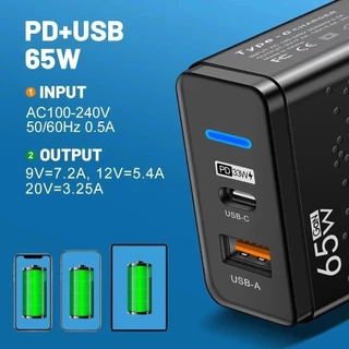 [รับประกัน 1 ปี] 65W USB Charger Adapter PDQC 3.0 Type C Fast Charging เหมาะสําหรับแท็บเล็ตและโทรศัพท์มือถือต่างๆ