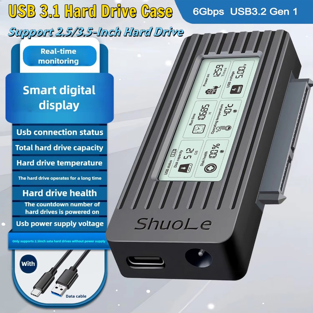 ตัวแปลง USB3.2 เป็น SATA 2.5 นิ้ว SSD HDD ฮาร์ดไดรฟ์อะแดปเตอร์ภายนอกจอแสดงผลดิจิตอลตัวแปลงอัจฉริยะสําหรับฮาร์ดไดรฟ์ 2.5 นิ้ว
