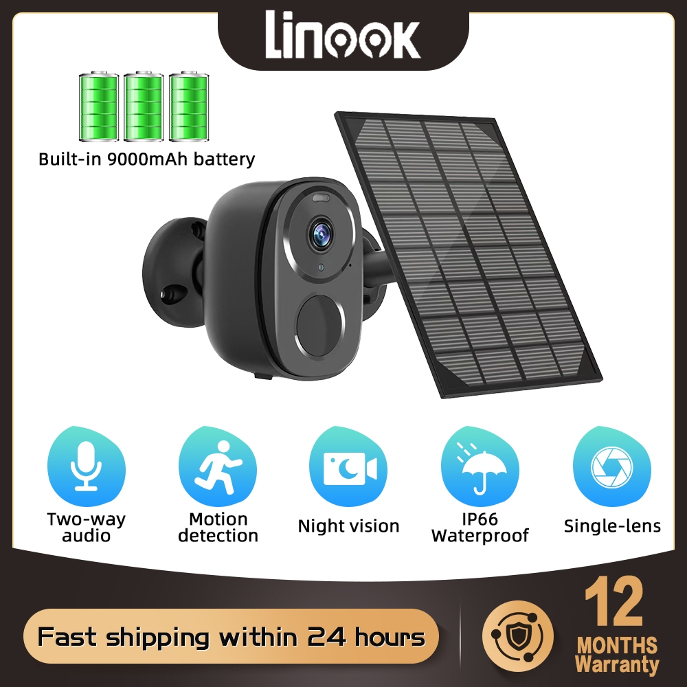 Linook 4MP 2K 4G กล้องวงจรปิดกลางแจ้งพลังงานแสงอาทิตย์ไร้สายพร้อมกันน้ํา IP66, 9000mAh แบตเตอรี่ในตั
